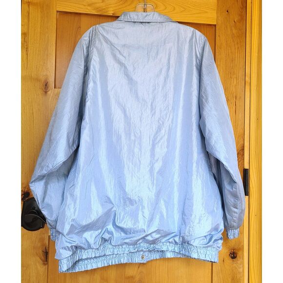 Tudor Court XL Embroidered Powder Blue Floral Windbreaker Jacket Shiny Pastel - Picture 3 of 8